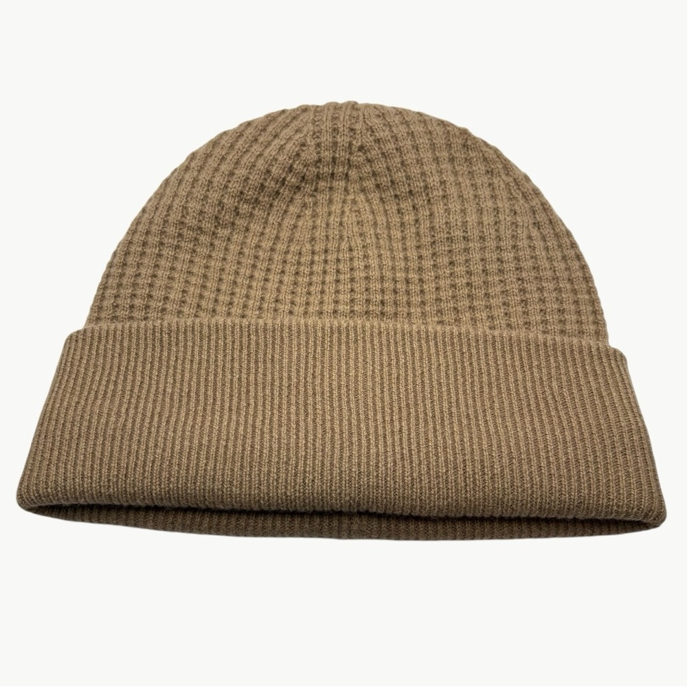 Everlane Waffle Knit Beanie 100% Wool Camel Tan One Size RWS Certified - Picture 3 of 9